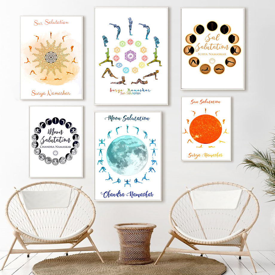 Home Gym Yoga Room - Posa de Yoga, sol, luna, Salutation,