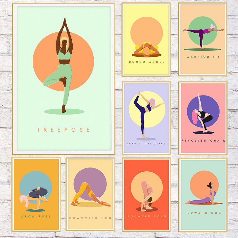 Póster de poses de Yoga abstra - Home Gym Yoga Room reseña y precio