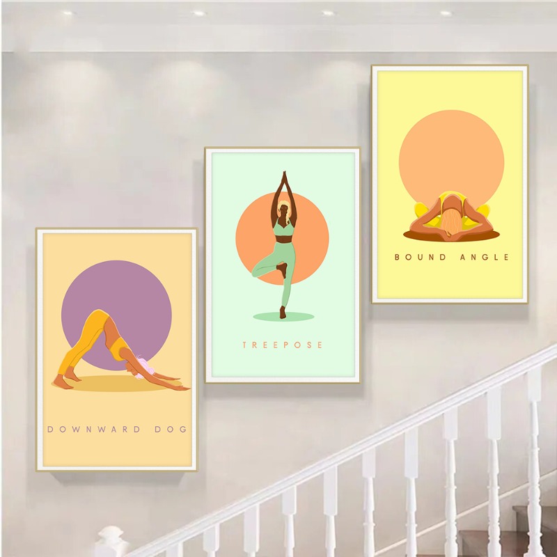 Póster de poses de Yoga abstra - Home Gym Yoga Room reseña y precio